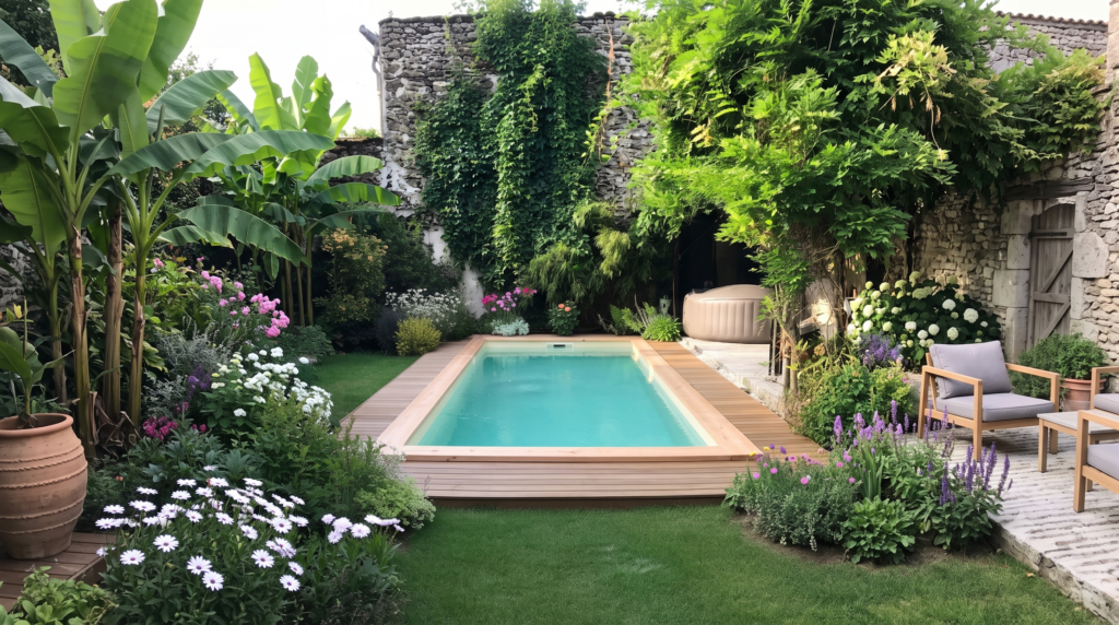 piscine conteneur dans un jardin